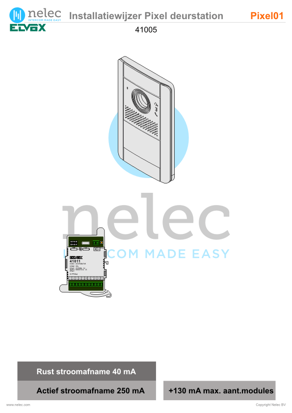 Installatiewijzer schema intercom PXi-VE PXi-VE 41011 deurstation Elvox Installatiewijzer Pixel video deurstation voor externe beldrukkers