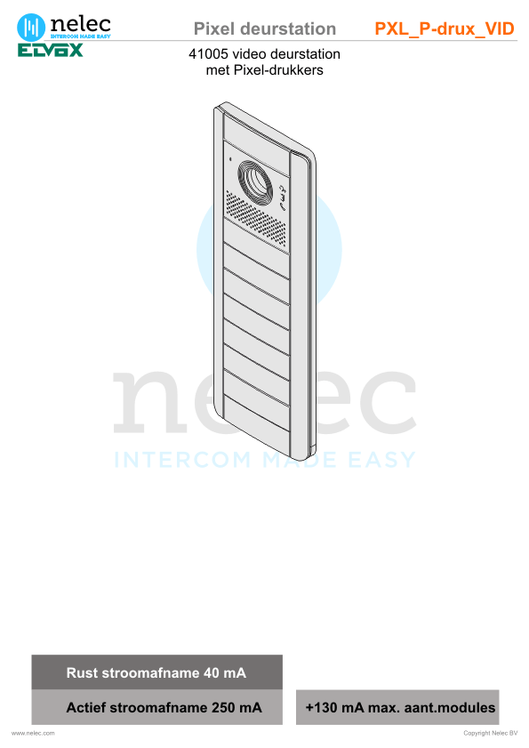 Installatiewijzer schema intercom PXi-VP PXi-VP 41010 deurstation Elvox Installatiewijzer Pixel video deurstation met Pixel beldrukkers