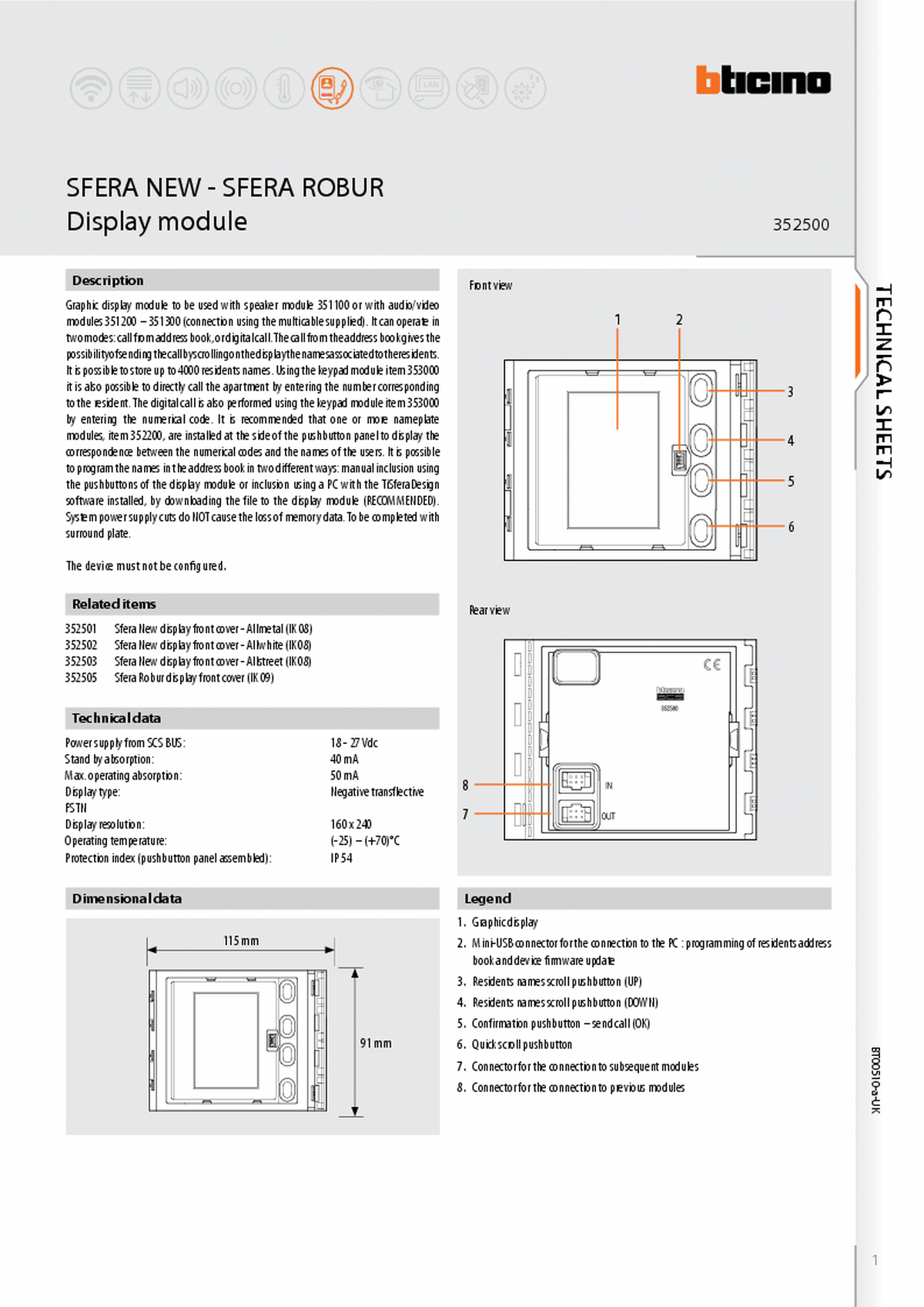 Fabrieksschema displaymodule Serie 140 Serie 160