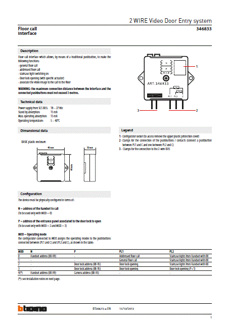 Fabrieksschema 2Bel technical sheet