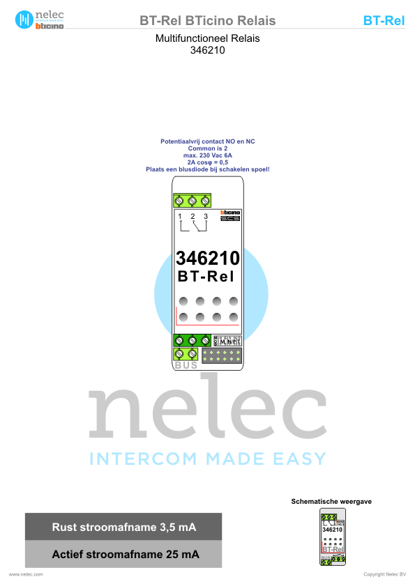 Installatiewijzer schema intercom 346210 BT-Rel BTicino Installatiewijzer BTicino intercom BT-Rel