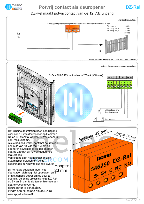 Installatiewijzer BTicino intercom DZ-Rel