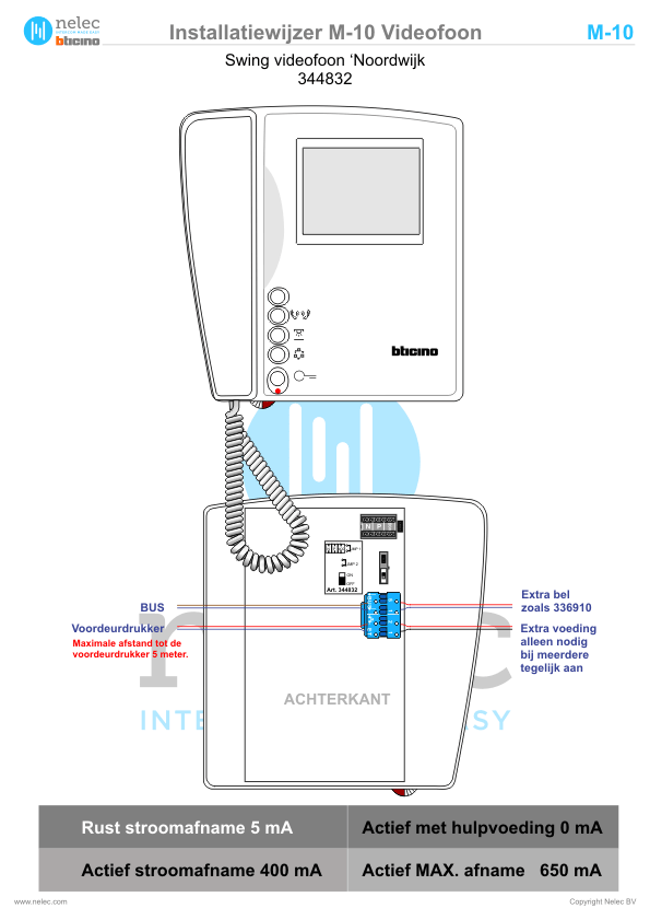 Installatiewijzer schema intercom 344832 M-10 videofoon BTicino Installatiewijzer BTicino intercom M-10 videofoon