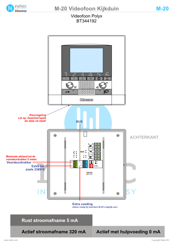 Installatiewijzer schema intercom 344192 M-20 videofoon BTicino Installatiewijzer BTicino intercom M-20 videofoon