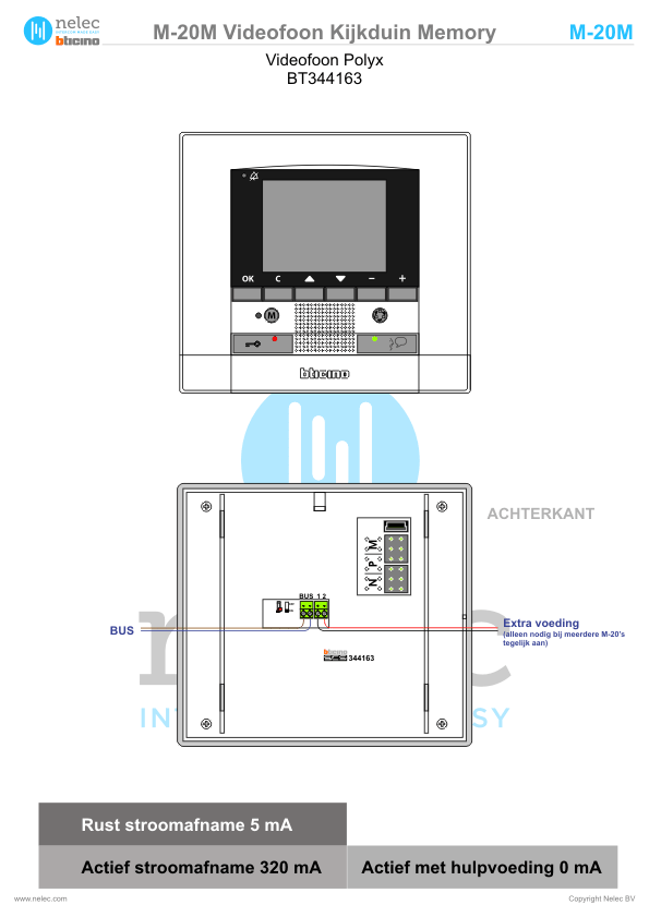 Installatiewijzer schema intercom 344163 M-20M videofoon BTicino Installatiewijzer BTicino intercom M-20M videofoon