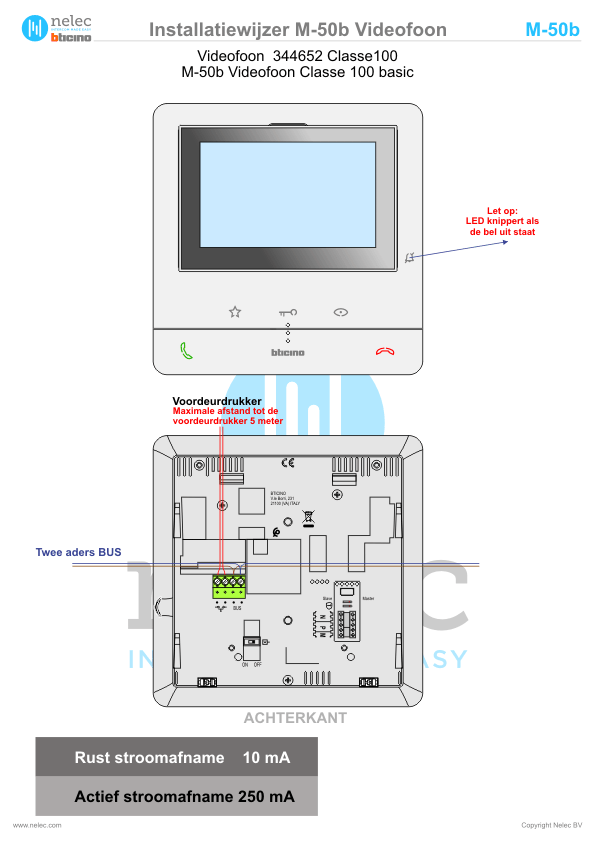 Installatiewijzer schema intercom 344652 M-50b videofoon BTicino Installatiewijzer BTicino intercom M-50b videofoon