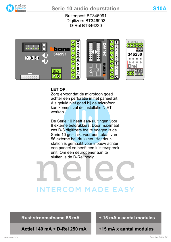 Installatiewijzer schema intercom 346991 S10A BTicino Installatiewijzer BTicino intercom Serie 10A