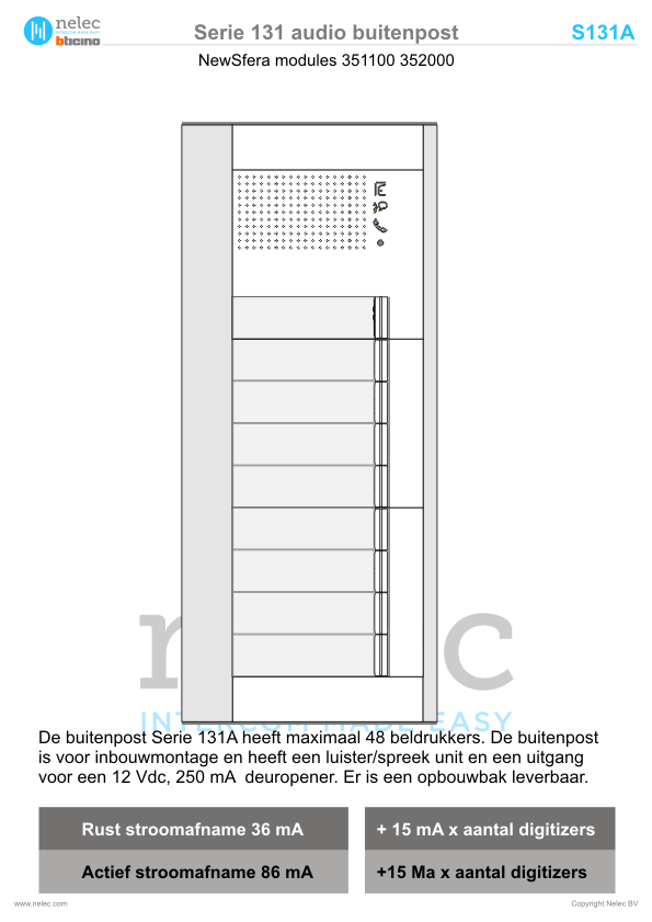 Installatiewijzer BTicino intercom Serie 131A deurstation