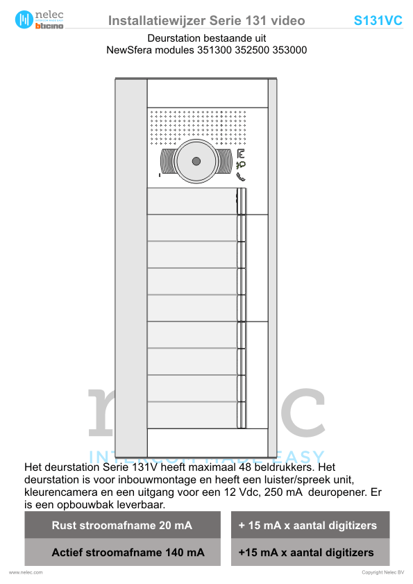 Installatiewijzer BTicino intercom Serie 131V deurstation