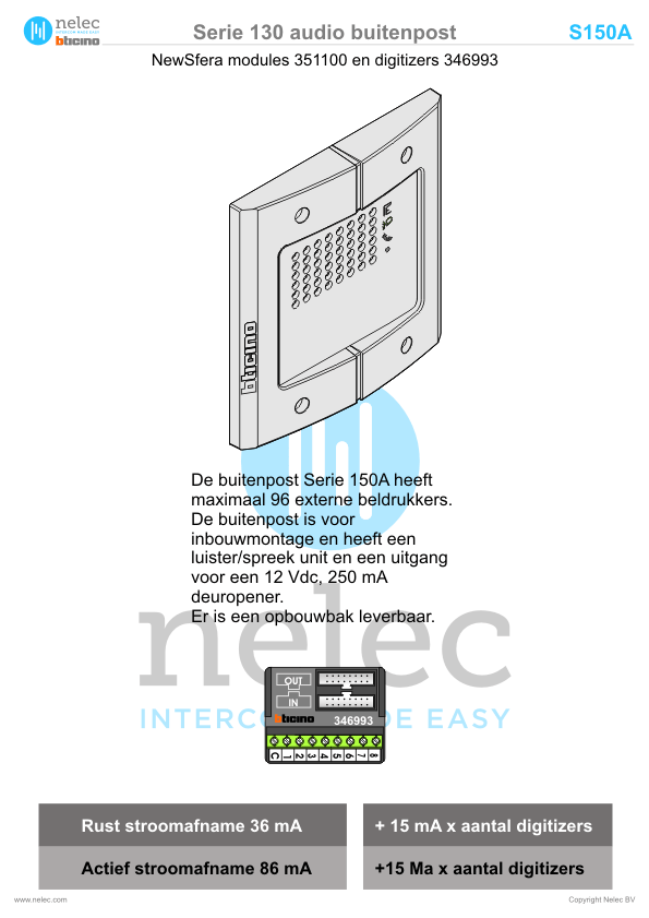 Installatiewijzer BTicino intercom Serie 150A deurstation