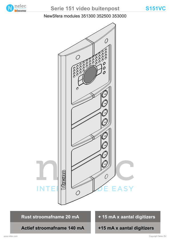 Installatiewijzer BTicino intercom Serie 151V deurstation