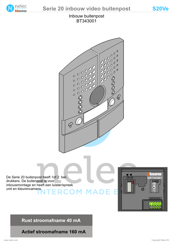 Installatiewijzer BTicino intercom Serie 20VCe deurstation
