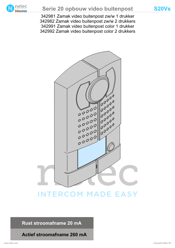 Installatiewijzer BTicino intercom Serie 20V deurstation