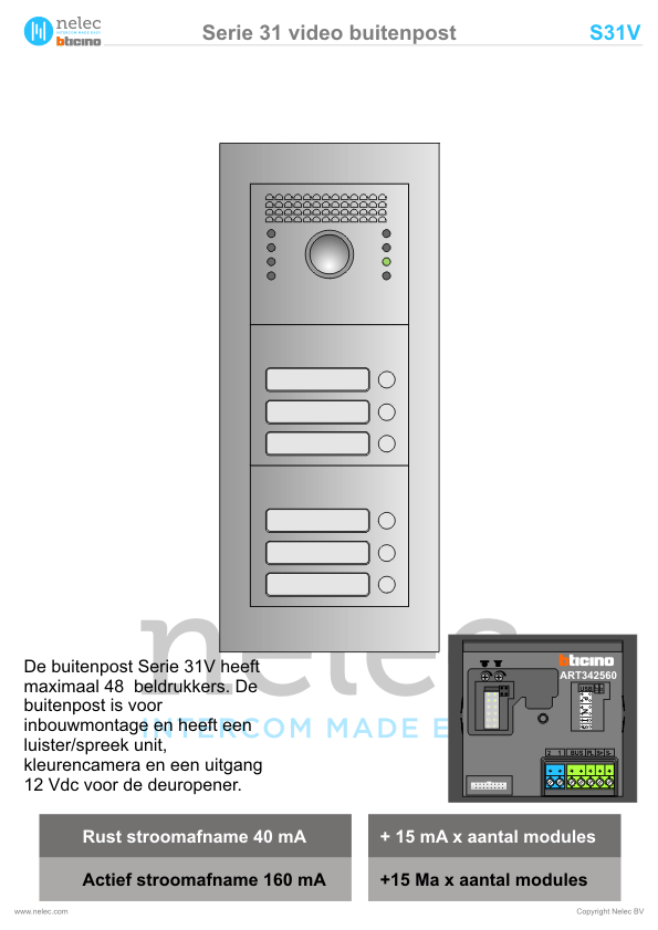 Installatiewijzer BTicino intercom Serie 31V deurstation