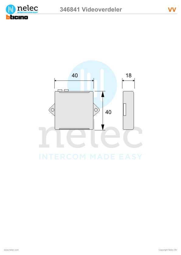 Afmetingen BTIcino intercom VV Videoverdeler Afmetingen van BTIcino VV Videoverdeler
